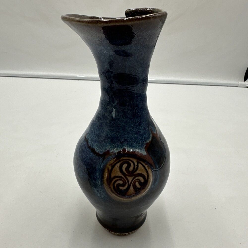 Colm de Ris Ireland Studio Art Pottery Ombre Blue Brown Handmade 8.25" Vase